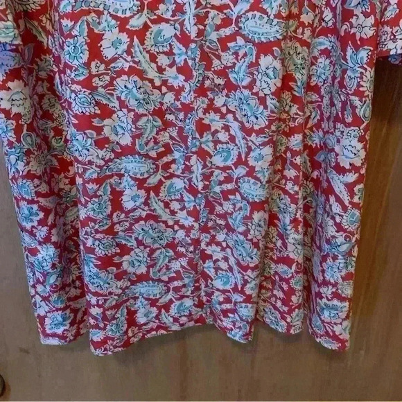 HOCOSIT Women's Floral Print Short Ruffle Sleeve Pleated Front V Neck - Picture 15 of 15